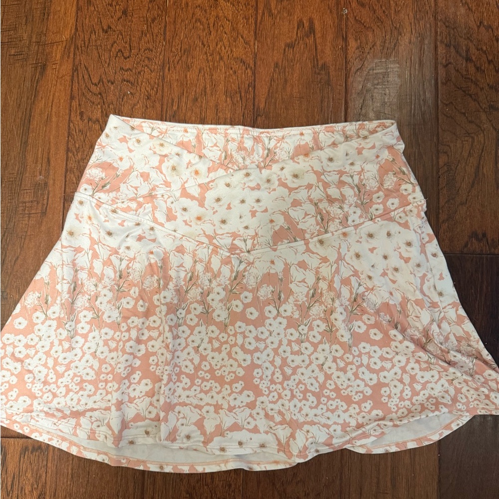 Kyodan Floral Skater Skirt in Peach and White